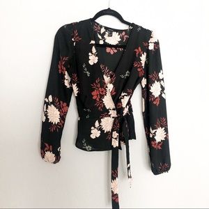 Black Floral Wrap Styler Blouse
